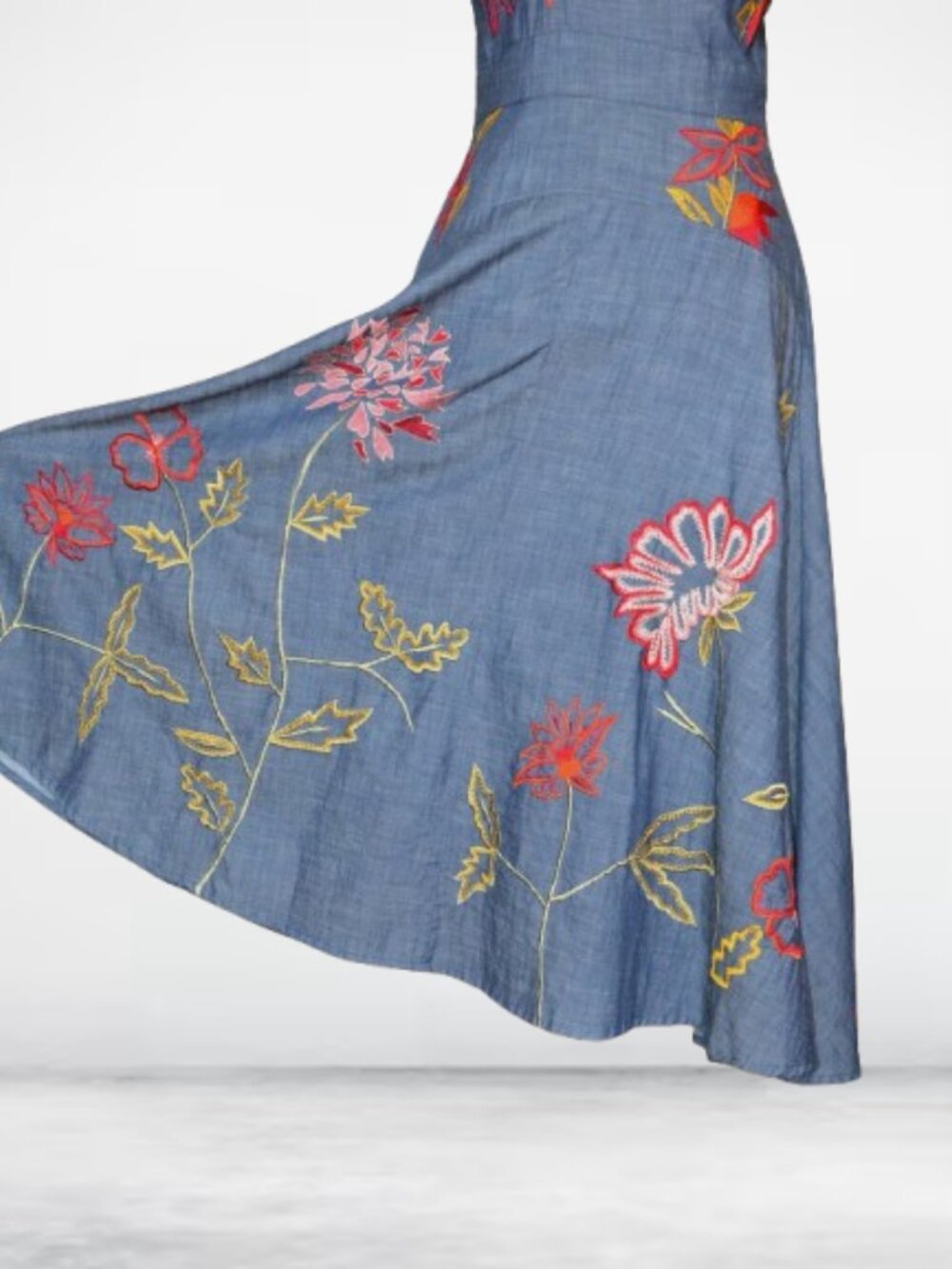 Flowers & Sparrow Embroidered Chambray Midi Dress Eshakti CUSTOM 6 - Picture 2 of 7
